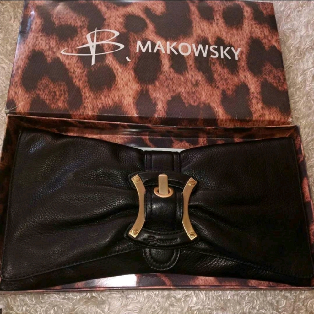 B. Makowsky Black Leather Clutch